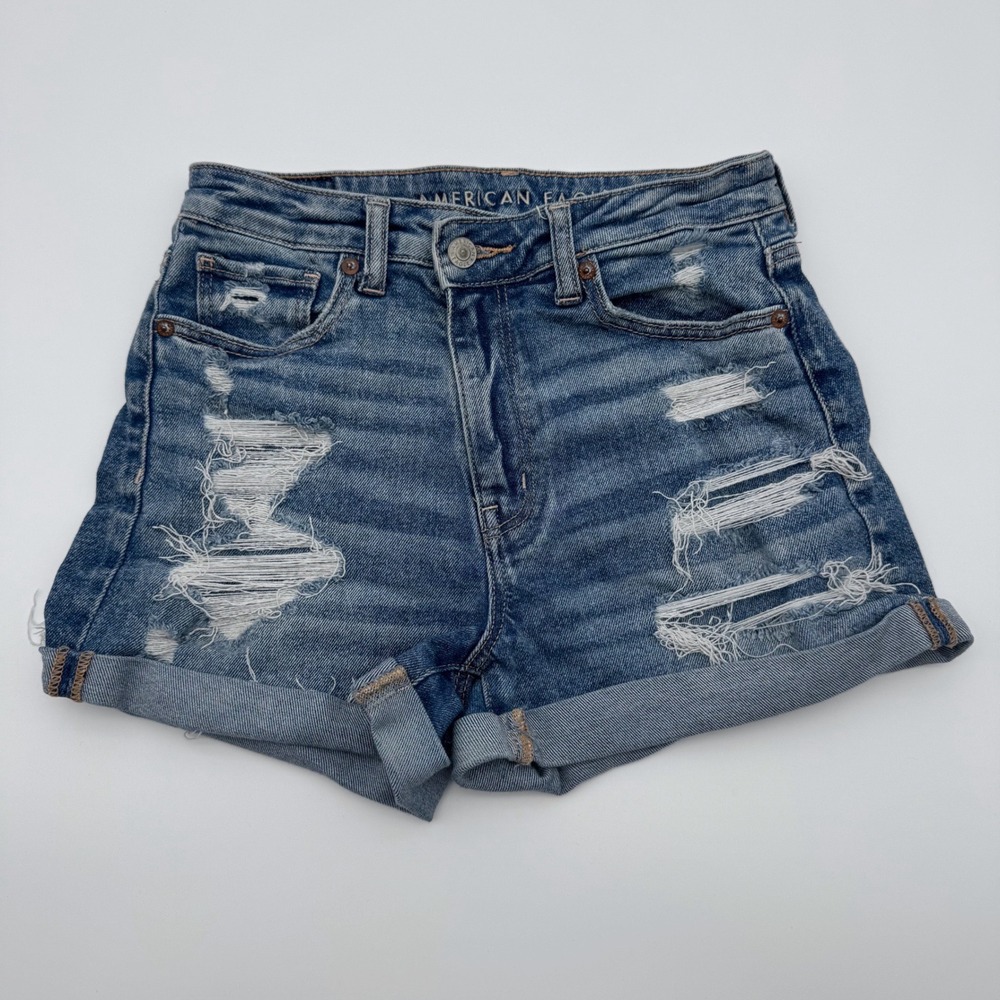 American Eagle Mom Short Distressed Denim Jean Shorts Blue Size 2
